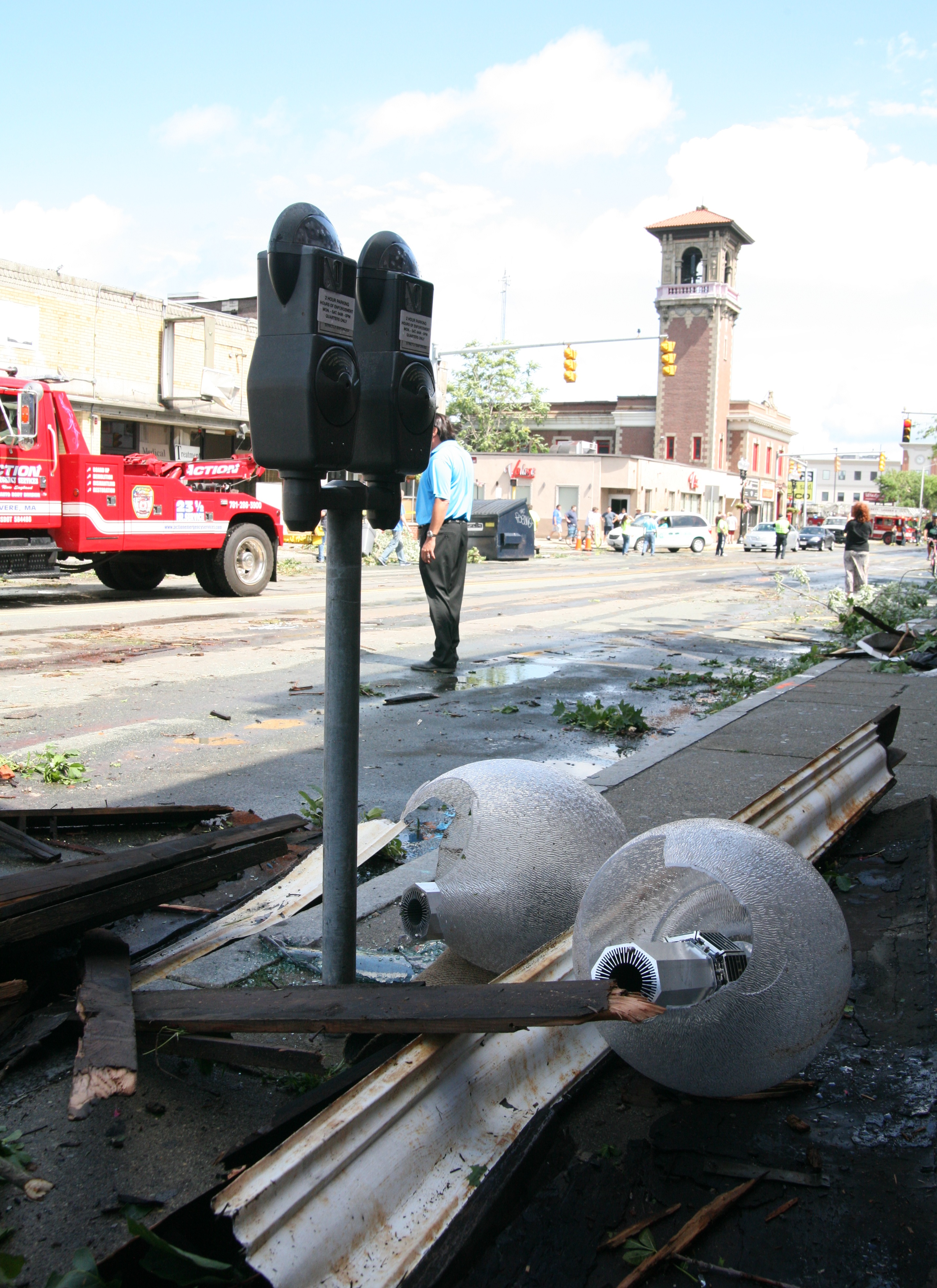 Street lamps were toppled on Broadway.